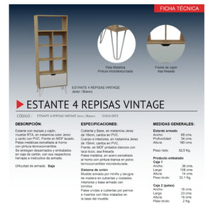 Estante 50X170 Vintage decorativa y versátil