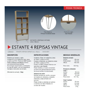 Estante 4 Repisas Jerez elegancia vintage