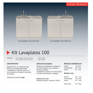 Kit Lavaplatos 100cm Blanco lado derecho