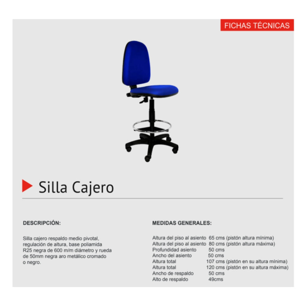 Silla Cajero Pivotal Tapizada Azul comodidad y funcionalidad