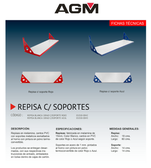 Repisa blanca 18 x 60 soporte  rojo