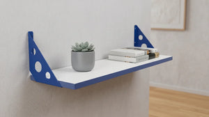 Repisa blanca 18 x 60 soporte azul