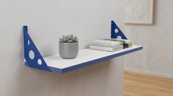 Repisa blanca 18 x 60 soporte azul