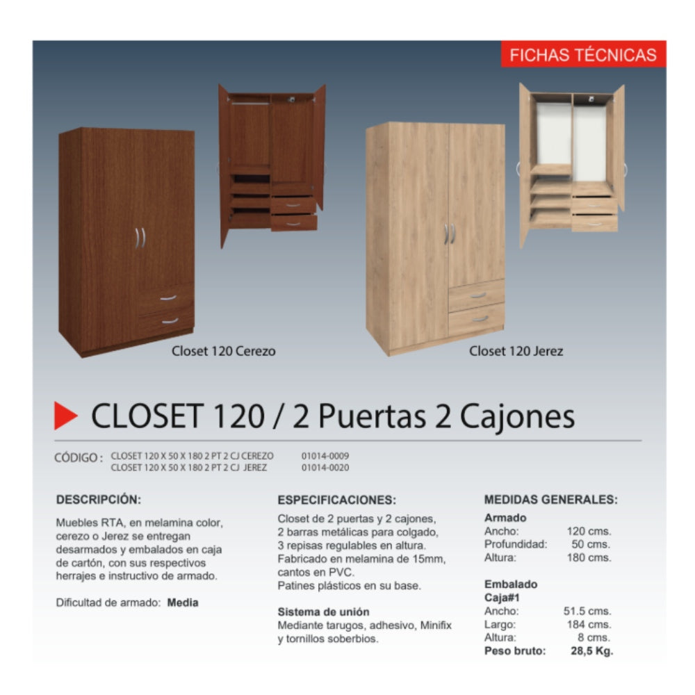 Closet Cerezo 120 cm calidad y diseño
