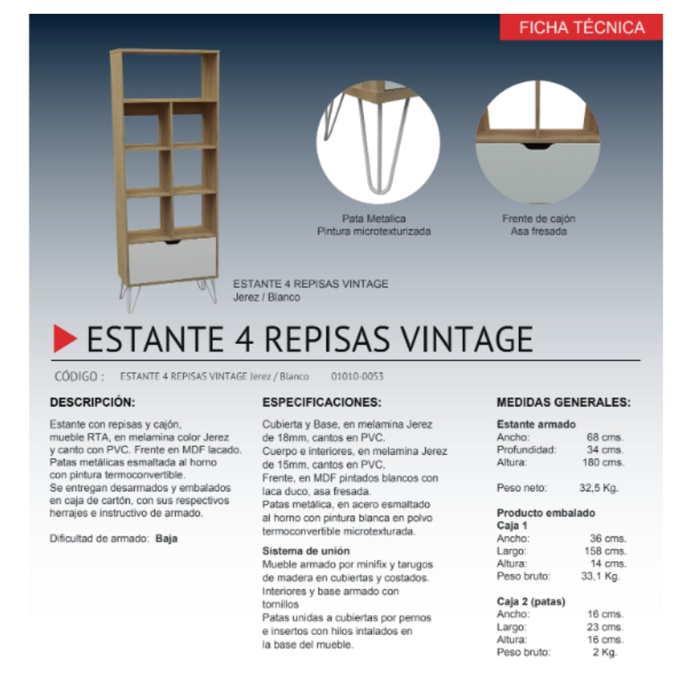 Estante 50X170 Vintage decorativa y versátil