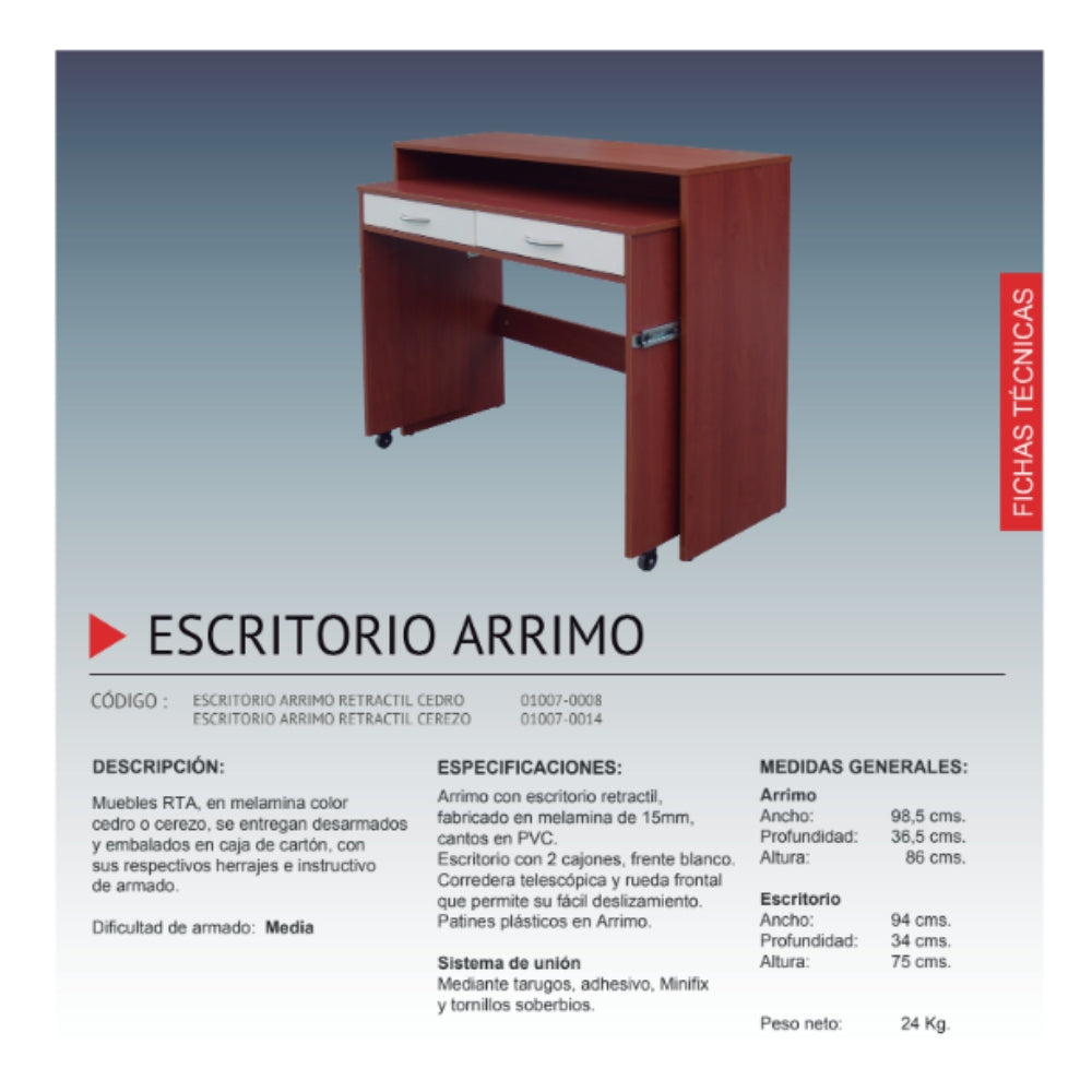 Escritorio Arrimo Vintage Cerezo práctico y elegante