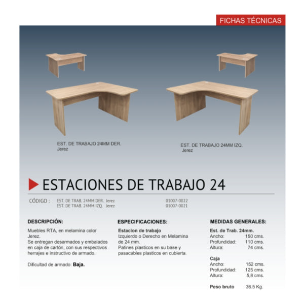 Escritorio estación de trabajo 24 mm Izquierda Jerez