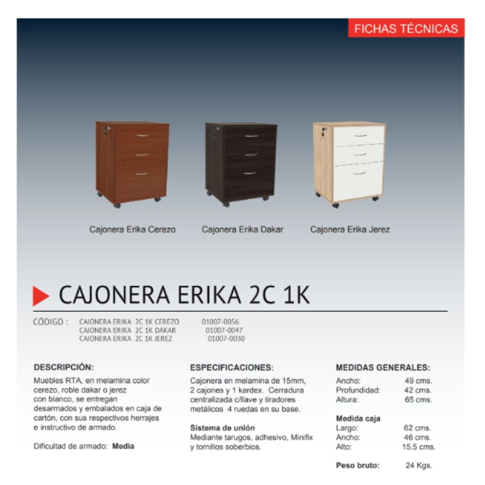 Cajonera Erika Dakar 2 cajones 1 kárdex organizado y eficiente