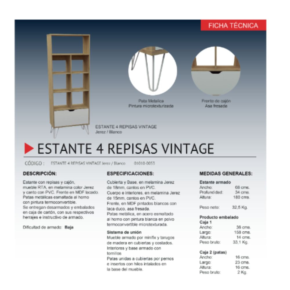 Estante 4 Repisas Jerez elegancia vintage