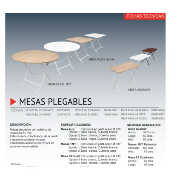 Mesa plegable redonda 1MT.Jerez