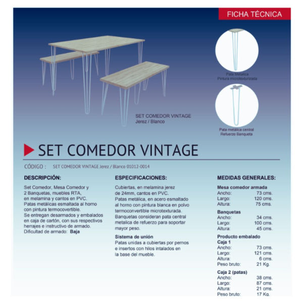 Set Comedor 120 cm Vintage Jerez