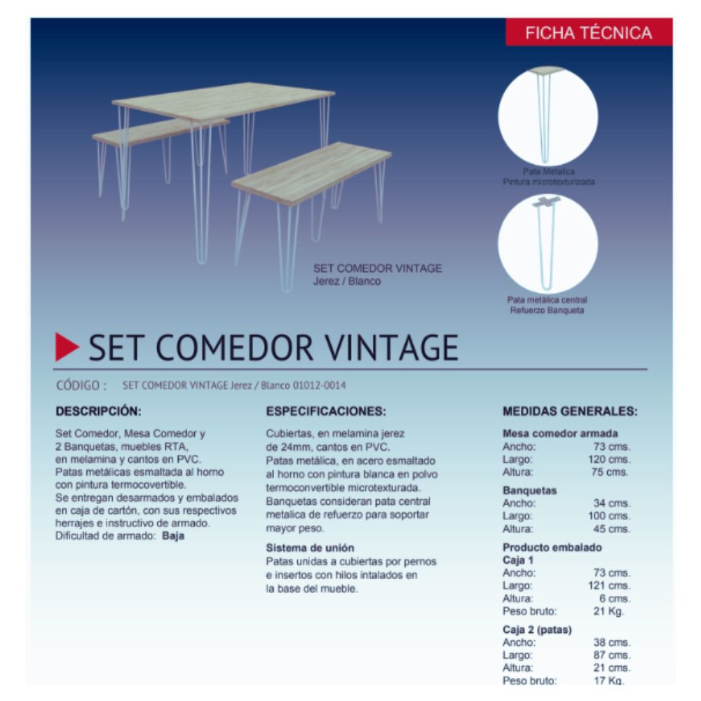 Set Comedor 120 cm Vintage Jerez