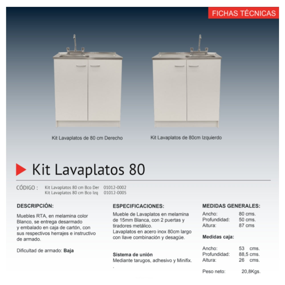 Kit Lavaplatos 80cm Blanco Izquierdo