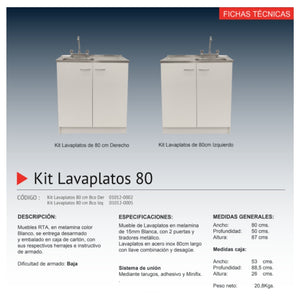 Kit Lavaplatos 80cm Blanco Izquierdo