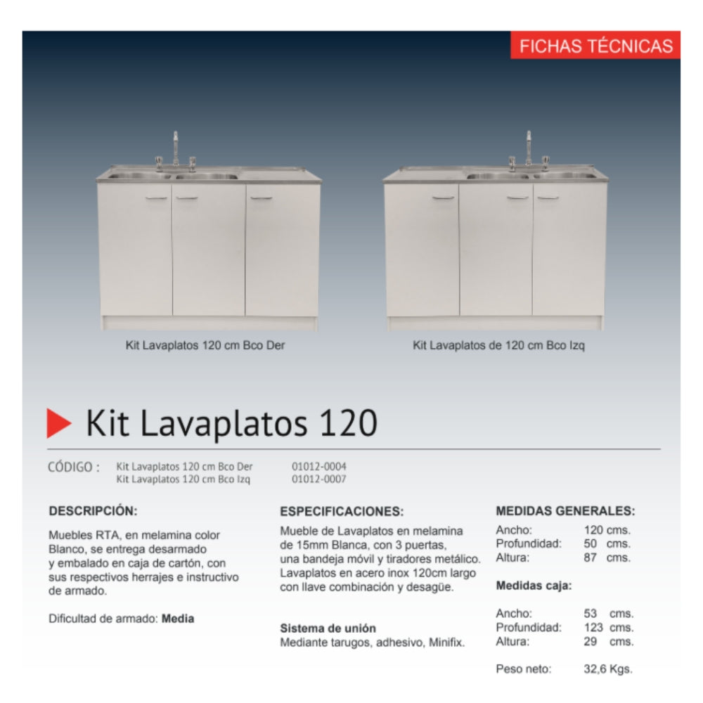 Kit Lavaplatos 120cm Blanco izquierdo