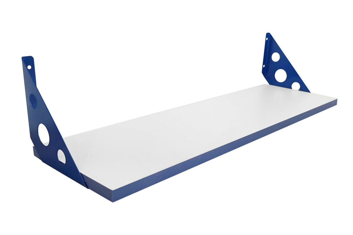 Repisa blanca 18 x 60 soporte azul diseño y funcionalidad